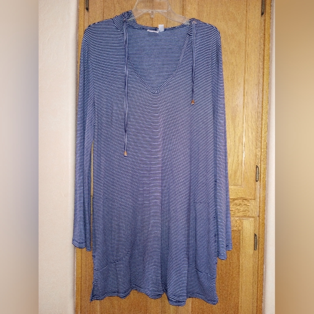 Women's Striped Top/Beach Cover-up - Navy